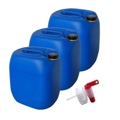 Afbeelding van 3 x waterjerrycan van kunststof, 30 l, blauw DIN61 + kraan