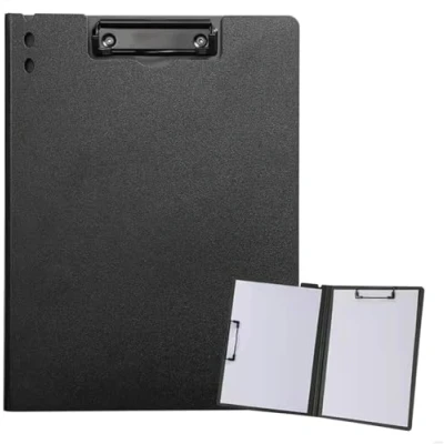 Afbeelding van A4 klembord met deksel, documententas 2 klemmen, conferentiemap van PU leer, voor kantoor, bouwplaats, school, clipboard, map, zwart