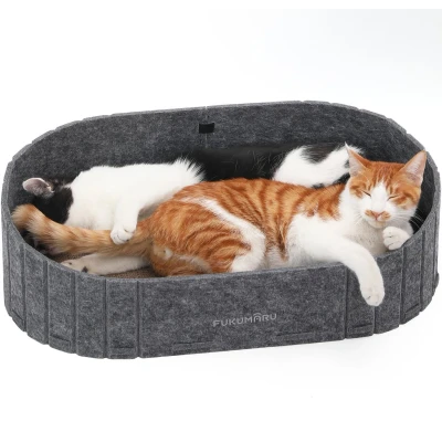 Afbeelding van FUKUMARU Krabplank voor Katten, 61 cm, Sofa vormig krabkarton, Omkeerbaar Kattenbed, Ronde krabmatten van Hoogwaardig Vilt en Karton, Donkergrijs.