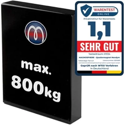 Afbeelding van rechthoekige neodymium magneet, extra sterke hechtkracht tot 800 kg, magneten NdFeB, afmetingen: 111 x 89 20 mm, epoxymagneet, kg