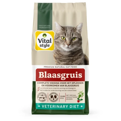 Afbeelding van VITALstyle Blaasgruis Kattenbrokken Stopt De Vorming Van En Verminderd Aanwezig Struviet Met o.a. Cranberry &amp; Berkenblad 1,5 kg