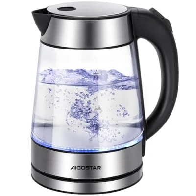 Afbeelding van Aigostar Chubby 30LCZ Elektrische Waterkoker Retro 1,7L met LED Waterniveau indicator 2200W Glas RVS