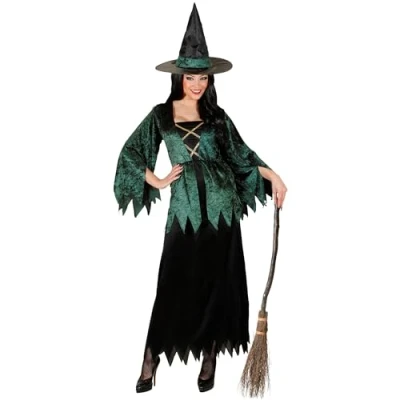 Afbeelding van Widmann Heks &amp; Spider Lady Voodoo Duistere Religie Kostuum Black Witch Vrouw Groen XXL Carnavalskleding Verkleedkleding