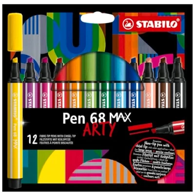 Image de STABILO Pen 68 MAX ARTY 12er Pack mit 12 verschiedenen Farben: Premium Filzstift dicker Keilspitze