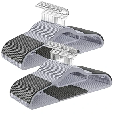Afbeelding van Set van 50 kunststof hangers antislip ruimtebesparend dikte 0,5 cm lengte 42 360 draaibare haak in zilver lichtgrijs/donkergrijs