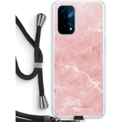 Afbeelding van Case Company® hoesje met Koord geschikt voor Oppo A93 5G Roze marmer Telefoonhoesje Zwart Bescherming aan alle Kanten en Over de Schermrand