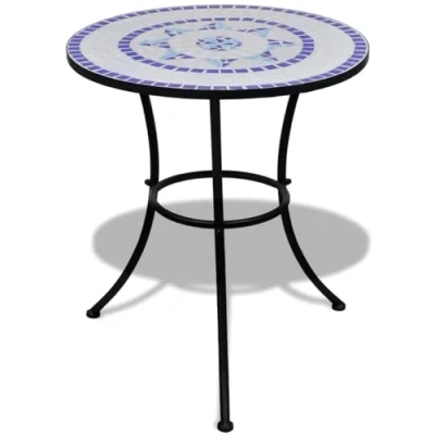 Afbeelding van Bistrotafel 60 cm mozaïek blauw en wit