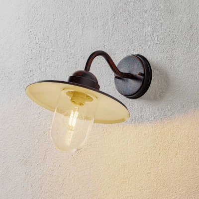 Afbeelding van Lindby Wandlamp buiten 1licht Metaal, glas H: 30.3 cm E27 roestbruin, helder