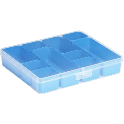 Afbeelding van Sunware Q line opbergdoos met 10 bakjes 3,6L transparant blauw 29,6 x 25 5,2 cm