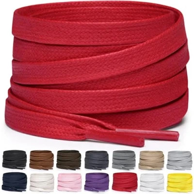 Afbeelding van Miscly Lacets Plats en Coton Ciré pour Bottes, Baskets et Chaussures Disponibles Plusieurs Longueurs Couleurs (Rouge, 91 cm)