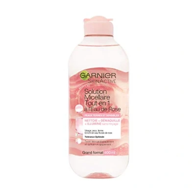 Image de GARNIER Skin Active Solution Micellaire Tout En 1 Nettoie, Démaquille, &amp; Ravive L&#039;Éclat Micelles Eau de Rose Vegan Cruelty Free Visage, Yeux, Lèvres Peaux Ternes Sensibles 400 ml