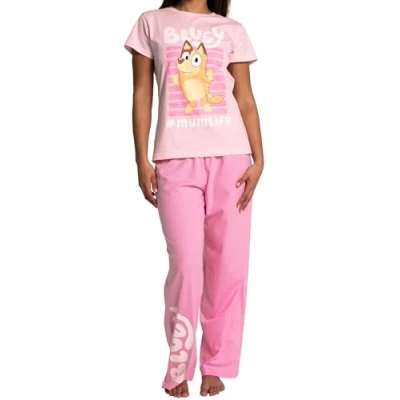 Afbeelding van Bluey Pyjama voor dames, katoen, pyjamasets nachtkleding, korte eet mama, pyjama, Roze, L