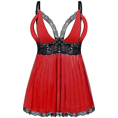 Afbeelding van EVELIFE Sexy babydoll van kant met string voor dames, Rood