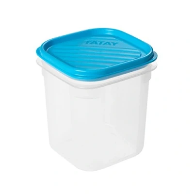 Afbeelding van TATAY Luchtdichte voedselcontainer, 0,7 l inhoud, flexibel drukdeksel, BPA vrij, magnetron en vaatwasmachinebestendig, blauw. Afmetingen: 10 x 11,7 cm