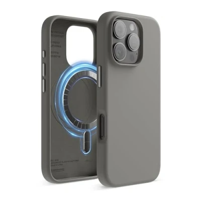 Afbeelding van elago Magnetische Silicone Hoesje Compatibel met iPhone 16 Pro alle MagSafe accessoires Ingebouwde Magneten, Siliconen Zachte Grip, Schokbestendig (Grijs)