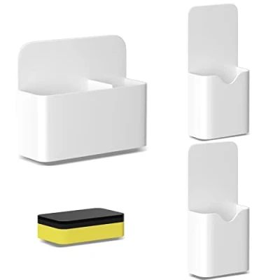 Afbeelding van Fousenuk Set van 3 magnetische pennenhouders met spons, markeerhouder voor koelkast, whiteboard, locker (wit)