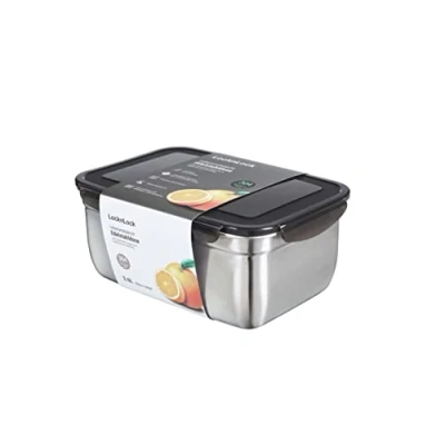 Afbeelding van LocknLock roestvrijstalen voorraaddoos met deksel, 3,6 l, 265 x 185 110 mm, BPA vrij, vaatwasmachinebestendig, geschikt voor vriezer tot 20 C, opbergdoos deksel