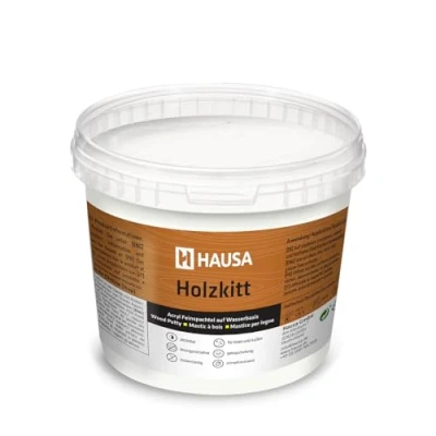 Afbeelding van HAUSA houtplamuur, 1 kg, wit, plamuur voor het repareren van houtschade, klaar gebruik, uitstekende vulkracht, sneldrogend, duurzaam