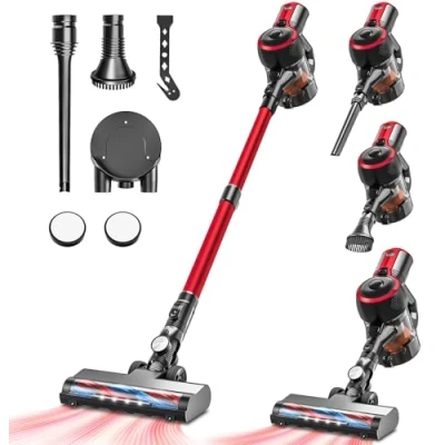 Afbeelding van VEGREM draadloze steelstofzuiger, 25 kpa, 2 modi, bezem, ledlampen, telescopische buis, afneembare accu, tot 40 minuten gebruiksduur