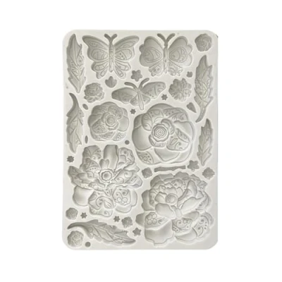 Afbeelding van Stamperia Old Lace Silicon Mould A5 Butterfly and Flowers (KACMA544)