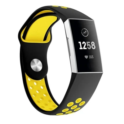 Afbeelding van Fitbit Charge 3 &amp; 4 siliconen DOT bandje Geel / Zwart Maat: Small