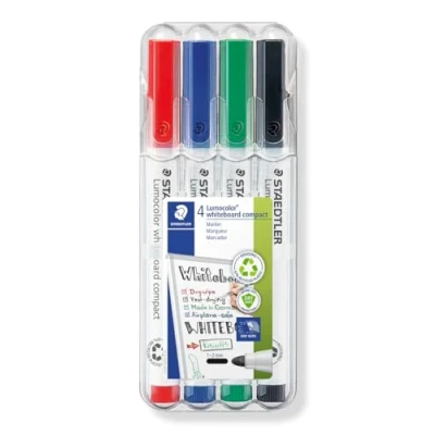 Image de Staedtler 341 WP4 Etui de 4 Marqueurs pour Tableaux Blanc Pointe Ogive 1 à 2 mm Assortis