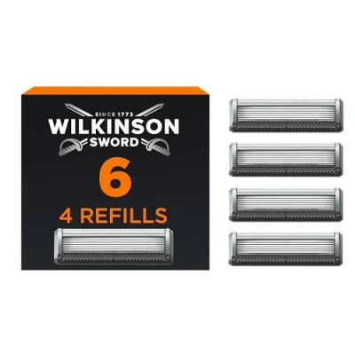 Afbeelding van Wilkinson Sword 6 scheerapparaten voor mannen, 4 reservemesjes, diamantmesjes een grondige scheerbeurt