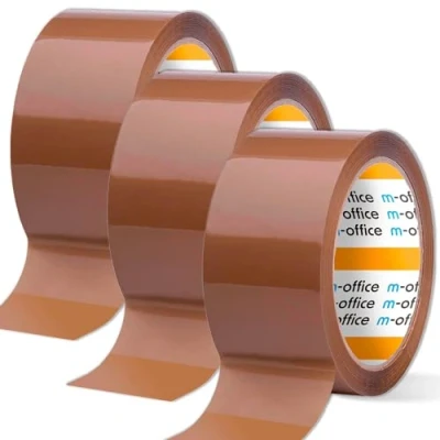 Afbeelding van m office 3 rollen bruine tape voor het verpakken van dozen, verzendingen, verhuizingen en knutselen, veilige duurzame afdichting, 36 mm x 66