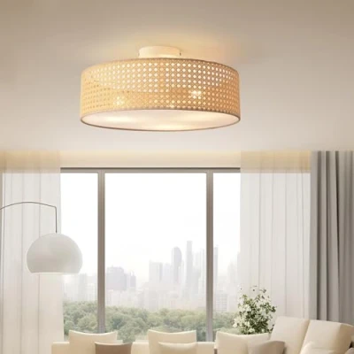 Afbeelding van Design plafondlamp Ascot 3xE27 wit en rotan look lux.pro