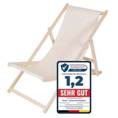 Afbeelding van Melko Opvouwbare ligstoel van hout Tuinstoel Balkonstoel Beige