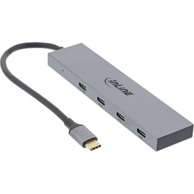 Afbeelding van InLine USB 3.2 Gen.2 hub, type C naar 4 poorten (1 vermogenspoort tot 100 W), OTG, behuizing van aluminium, grijs, zonder voeding, (35392B)