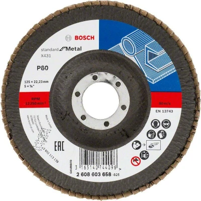 Image de BOSCH 2608603658 disque à lamelles X431 Standard pour métal, diamètre 125 mm, grain 80, version angulaire