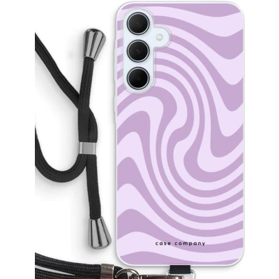 Afbeelding van Case Company® hoesje met Koord geschikt voor Samsung Galaxy A35 Swirl Paars Telefoonhoesje Zwart Bescherming aan alle Kanten en Over de Schermrand