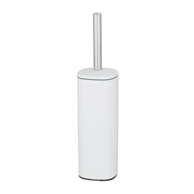 Afbeelding van WENKO Alassio gesloten toiletborstelhouder in design met zwarte toiletborstel en verwisselbare wc borstelkop Ø 8,5 cm, staal, 9,3 x 39,2 mat wit