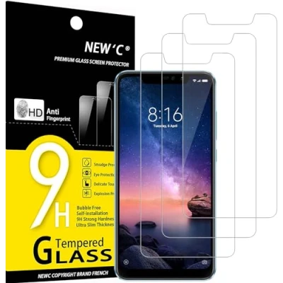 Afbeelding van NEW&#039;C 3 stuks gehard glas, compatibel met Xiaomi Redmi Note 6 Pro, displaybeschermfolie zonder luchtbellen, extreem robuust (0,33 mm, HD, ultra transparant), hardheidsgraad 9H, glas