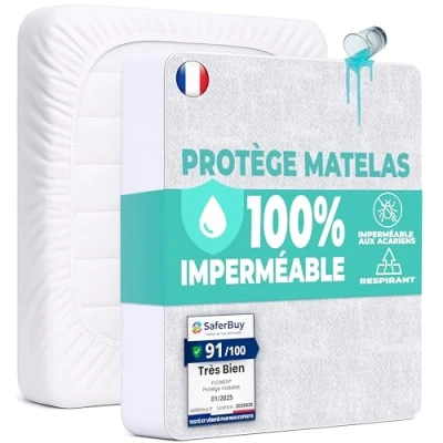 Afbeelding van Matrasbeschermer, 90 x 190 cm, waterdicht, hoeslaken van katoen en microvezel, bescherming voor bed volwassenen/babybed bij incontinentie, anti mijt matrashoes, machinewasbaar