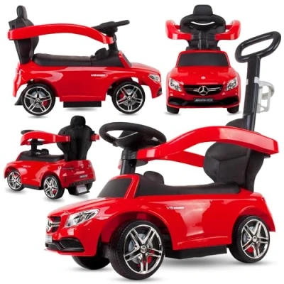 Afbeelding van sun baby Auto om te duwen met Mercedes C Class stang vanaf 12 maanden, hoge rugleuning, audiostuur, uittrekbare voetsteunen, opbergvak (rood)