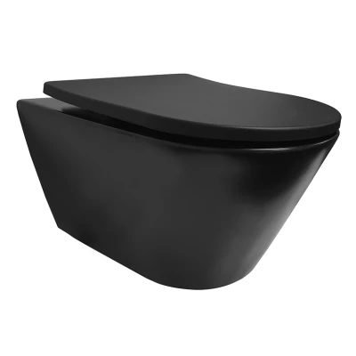 Afbeelding van Wiesbaden Stereo rimless wandcloset met Shade toiletzitting mat zwart