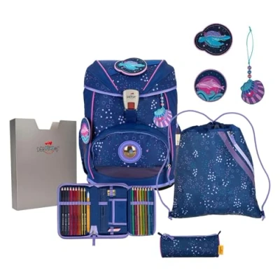 Afbeelding van DerDieDas Schooltas ErgoFlex Schulranzenset 5 delig Deep Ocean Donkerblauw