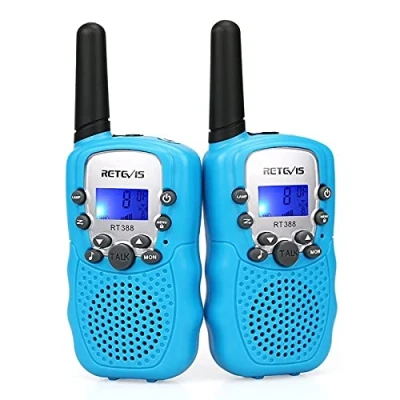 Afbeelding van Retevis RT388 Walkietalkie voor kinderen, grote reikwijdte, 8 kanalen, zaklamp, VOX, jongens en meisjes, 3 12 jaar, speelgoed, verjaardagscadeaus activiteiten (1 paar, hemelsblauw)