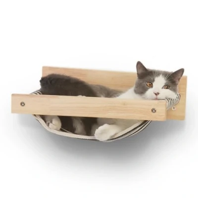 Afbeelding van FUKUMARU Kattenhangmat, aan de muur bevestigd, grote kattenplank moderne bedden en zitstokken hoogwaardig kattenmeubilair om in te slapen, spelen, klimmen loungen tot 18 kg draagvermogen