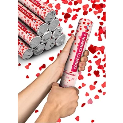 Afbeelding van 10 hartvormige confettikanonnen FSC® N004317 biologisch afbreekbare confetti eenvoudig en veilig te gebruiken traject van 5 tot 8 meter