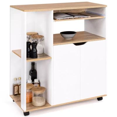 Afbeelding van Desserte de cuisine COSI bois blanc et plateaux façon hêtre L.76 CM