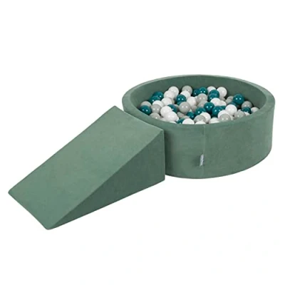 Afbeelding van KiddyMoon Velvet Foam Speeltuin Met Rond Ballenbad Voor Kinderen (200 ballen), Bosgroen: Donkerturquoise/Groengrijs/Wit