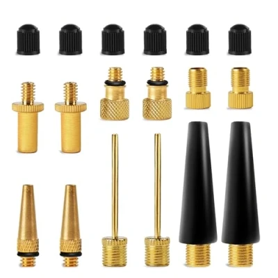 Afbeelding van Adapterset voor fietsventiel (verpakking met 10 ventielen + 6 doppen 2 kogelpompnaalden) Dunlop ventieladapters, Schrader ventiel sportbal opblaashald door Mobi Lock