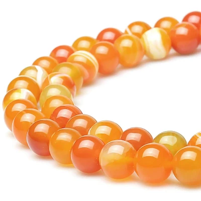 Afbeelding van MJDCB 43 stuks natuurlijke ronde oranje gestreepte agaatkralen van 8 mm, voor het maken sieraden, armbanden, halskettingen