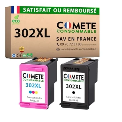 Image de COMETE 302XL 2 Cartouches d&#039;encre Compatibles HP Couleur/Noir Marque française
