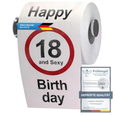 Afbeelding van GOODS+GADGETS Grappig toiletpapier voor de 18e verjaardag, cadeau artikel, verjaardagsdecoratie