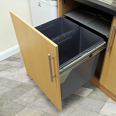 Afbeelding van KuKoo Inbouw Prullenbak 90 L 56.5x48.4x49.5 cm 2 compartimenten Inclusief blikjespers recycling zacht sluitend systeem/soft close