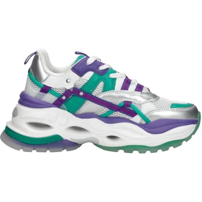 Afbeelding van Buffalo Triplet Hollow Sneakers laag, Dames, Maat: 37, Silver/green/purple Imitatieleer/ textiel
